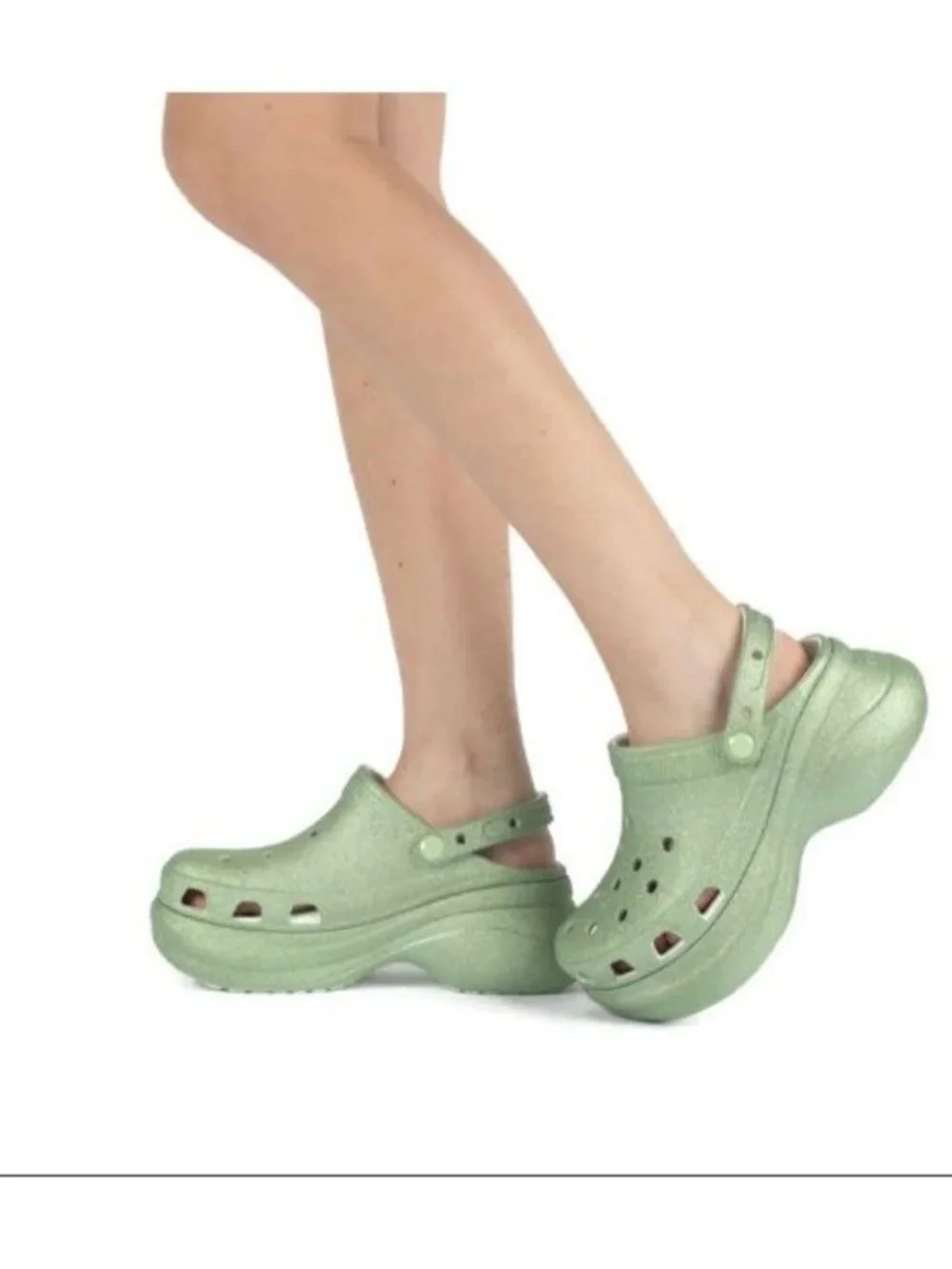 CROCS Classic Bae Glitter Slip On Platform Clogs Womens Size 7 Sandals Mint Tint
